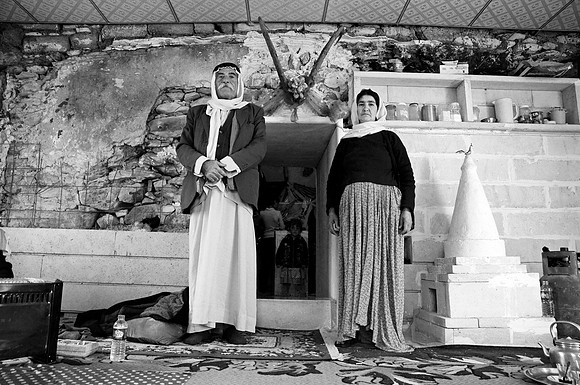 Mejewar and Wife inside of Sheikh Shems Shrine, Sinjar region (2014)